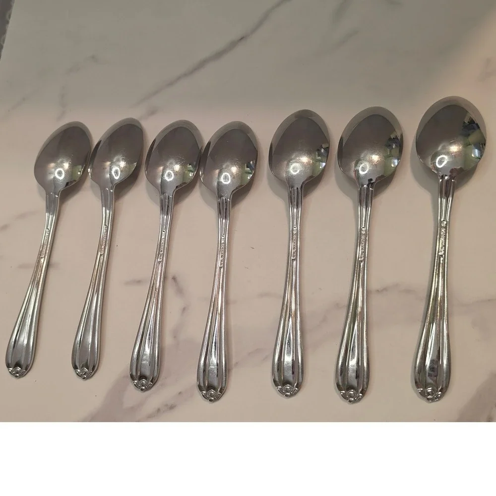 Gorham Melon Bud Stainless Steel Teaspoons Set of 7 Glossy Flatware Silverware